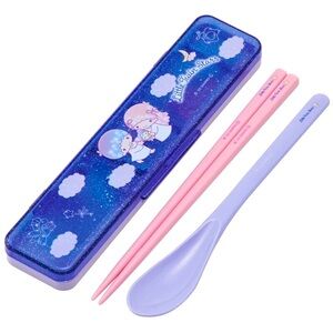 Sanrio Little Twin Stars Utensils Set - Spoon Chopsticks Box Case, Glitter Bento